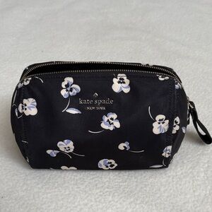 Kate Spade Chelsea Medium Pansy Toss Black Nylon Cosmetic Bag